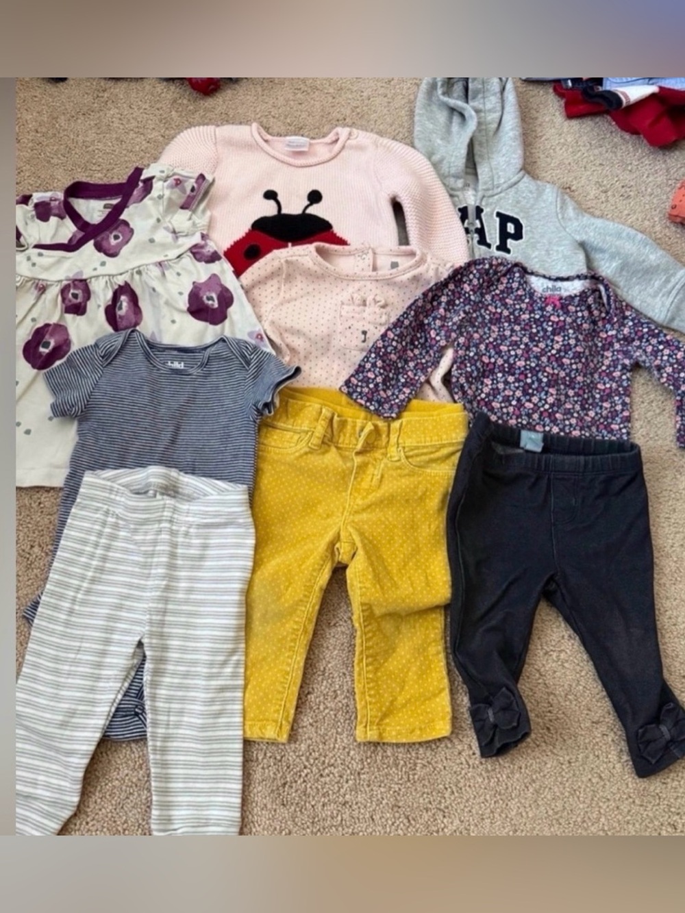 6-12 Months Mixed Baby Girls Clothing Bundle with Yellow Corduroy Pants